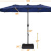 15 ft Large Patio Umbrella with Solar Lights Double-Sided Outdoor Rectangle Market Umbrellas with 36 LED Lights/Base Included/Easy Crank for Patio...