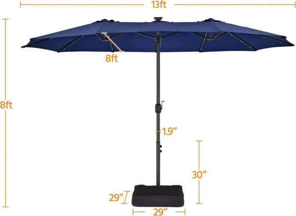 15 ft Large Patio Umbrella with Solar Lights Double-Sided Outdoor Rectangle Market Umbrellas with 36 LED Lights/Base Included/Easy Crank for Patio...