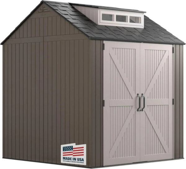 Rubbermaid Resin Outdoor Storage Shed With Floor (7 x 7 Ft) Weather Resistant Gray Organization for Home/Backyard/Garden Tools/Lawn Mower/Bike...
