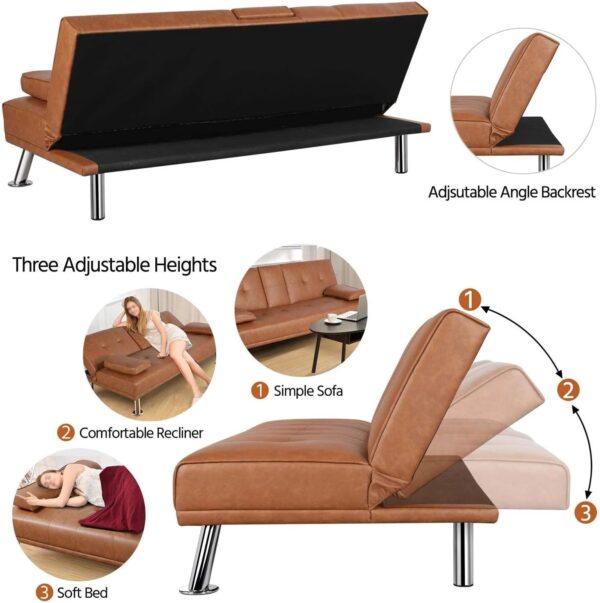 Yaheetech Convertible Sofa Bed Adjustable Couch Sleeper Modern Faux Leather Home Recliner Reversible Loveseat Folding Daybed Guest Bed, Removable...