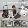 Drain Cleaner Machine 100FT x 1/2 Inch, Auto Feed Sewer Snake Auger on Wheels, 550W Portable Drain Cleaning Machine with 8 Cutters & Air-activated...