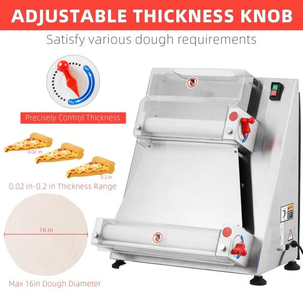 Commercial Pizza Dough Roller Sheeter, Max 16, Automatic 370W Electric Pizza Dough Roller, Stainless Steel, Suitable for Noodle, Pizza Bread and...