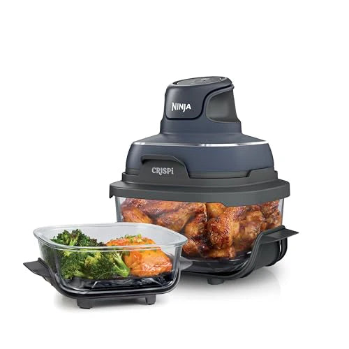 Ninja Crispi 4 in 1 Portable Glass Air Fryer Cooking System, 4QT & 6 Cup Glass Containers with Storage Lids, Easy Meals, Microwave, Freezer &...