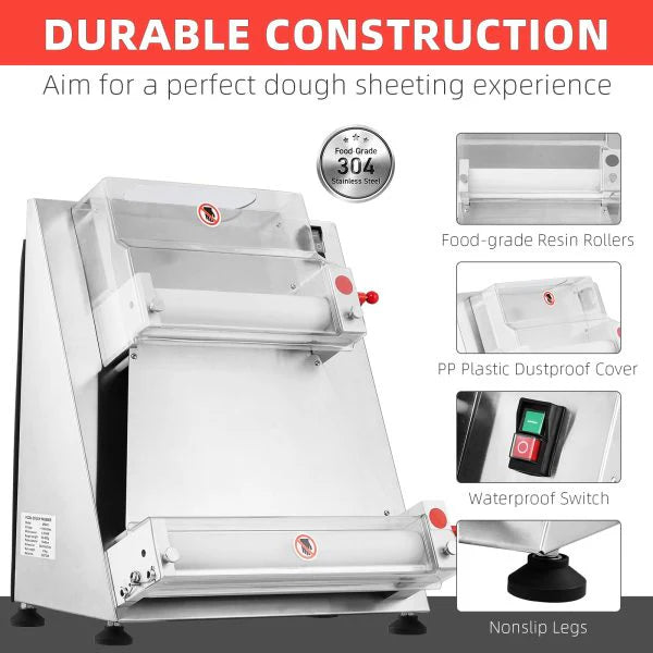 Commercial Pizza Dough Roller Sheeter, Max 16, Automatic 370W Electric Pizza Dough Roller, Stainless Steel, Suitable for Noodle, Pizza Bread and...