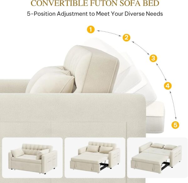DWVO 3-in-1 Convertible Sofa Bed, 55" Sleeper Sofa with Pull-Out Bed, Cat-Scratch-Proof Fabric Futon Couch with Adjustable Backrest and Side...