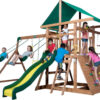 Backyard Discovery Mount Mckinley Cedar Wood Swing Set with Wave Slide, Play Deck, Double Rock Wall, Rope Ladder, Web Swing, Belt Swings, Toy...
