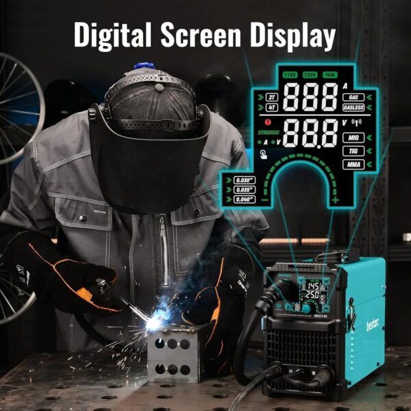 145A MIG Welder, 110V/220V Dual Voltage Gas/Gasless Flux Core MIG Welder/Lift TIG/Stick 3 in 1 Synergic MIG145 9GEN Welding Machine, Flux/Solid...