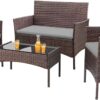 4 Pieces Patio Rattan Chair Wicker, Outdoor Indoor Use Backyard Porch Garden Poolside Balcony Furniture Sets (Red)