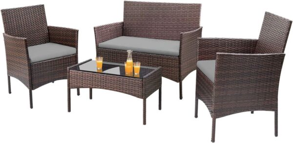 4 Pieces Patio Rattan Chair Wicker, Outdoor Indoor Use Backyard Porch Garden Poolside Balcony Furniture Sets (Red)