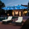 15 ft Large Patio Umbrella with Solar Lights Double-Sided Outdoor Rectangle Market Umbrellas with 36 LED Lights/Base Included/Easy Crank for Patio...