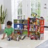Wooden play set, 3 levels, with 26 accessories, folds for storage