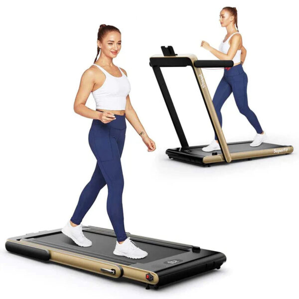 2.5HP 2-in-1 Folding Under Desk Treadmill with Speaker APP Remote Control, Portable Walking Jogging Machine for Home Gym Office