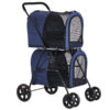 42 Double Pet Stroller for 2 Dogs & Cats,4 Wheels Dog Strollers Folding Travel Cat Stroller with Suspension System,Navy Blue