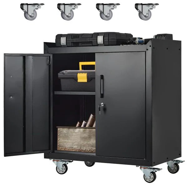 Garage Storage Cabinet with Wheels, 2 Door Tool Cabinet with Adjustable Shelves, Metal Lockable Tool Cabinet, Rolling Tool Chest for Home, 34 H x...