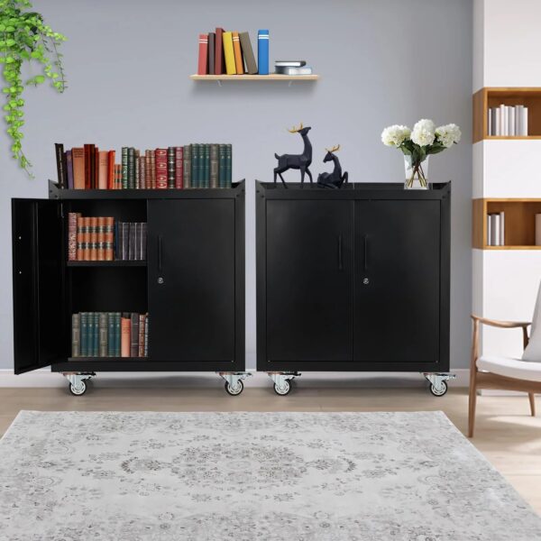 Garage Storage Cabinet with Wheels, 2 Door Tool Cabinet with Adjustable Shelves, Metal Lockable Tool Cabinet, Rolling Tool Chest for Home, 34 H x...