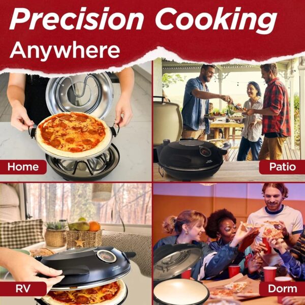 Electric Pizza Oven with Ceramic Stone, Viewing Window, Adjustable Heat Control, Timer and 1200W Baking Power, DIY Homemade Pizzeria, Large 12 Pie...