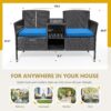 Flamaker Outdoor Furniture Patio Loveseat Wicker 2-Seat with Built-in Table and Cushions Rattan Porch Chairs Bench for Balcony, Lawn, Backyard (Beige)