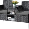 Flamaker Outdoor Furniture Patio Loveseat Wicker 2-Seat with Built-in Table and Cushions Rattan Porch Chairs Bench for Balcony, Lawn, Backyard (Beige)