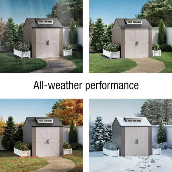 Rubbermaid Resin Outdoor Storage Shed With Floor (7 x 7 Ft) Weather Resistant Gray Organization for Home/Backyard/Garden Tools/Lawn Mower/Bike...