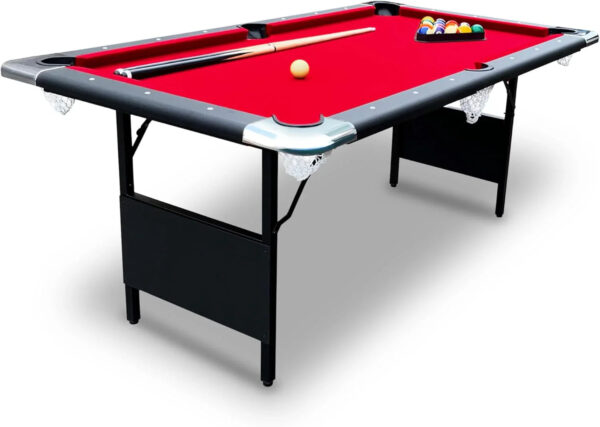 6 Ft Portable Pool Table, Adults Folding Billiards Tables for Game Room with Easy Foldable Storage, Includes Full Set of Billiard Balls, Cues,...