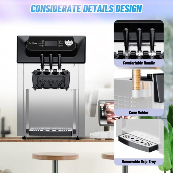 2200W Commercial Ice Cream Machine, 3 Flavor Soft Serve Ice Cream Machine, 5.3-7.4 Gal/Hr, with LCD Touch Screen, Automatic Cleaning, High...