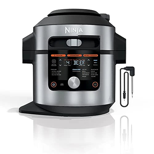 Ninja OL701 Foodi 14 in 1 SMART XL 8 Qt. Pressure Cooker Steam Fryer with SmartLid & Thermometer Auto Steam Release, that Air Fries, Proofs &...