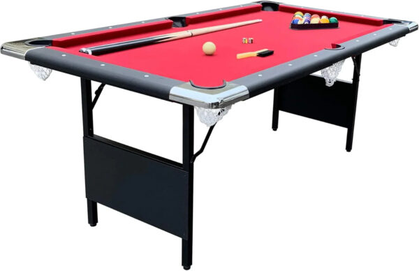 6 Ft Portable Pool Table, Adults Folding Billiards Tables for Game Room with Easy Foldable Storage, Includes Full Set of Billiard Balls, Cues,...