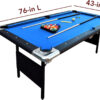 6 Ft Portable Pool Table, Adults Folding Billiards Tables for Game Room with Easy Foldable Storage, Includes Full Set of Billiard Balls, Cues,...