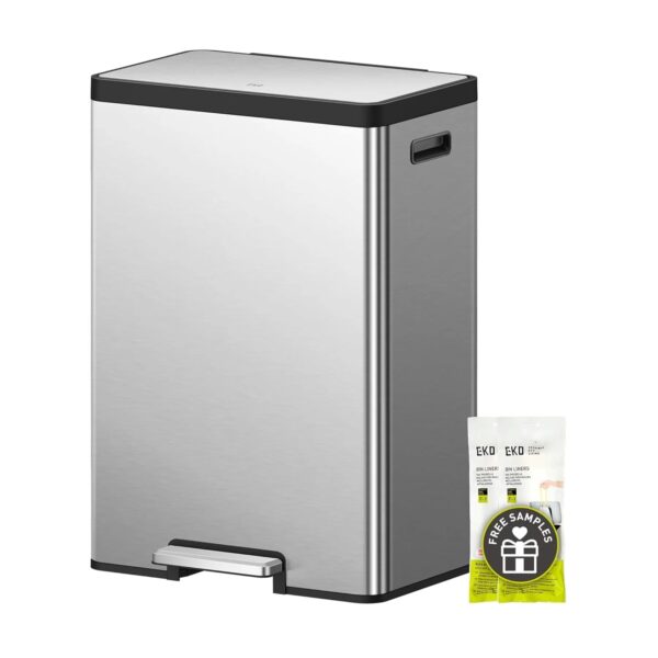 30L + 30L dual trash cans, with recycling bin, stainless steel independent footrest and lid, 2 8-gallon trash cans suitable for kitchen,...