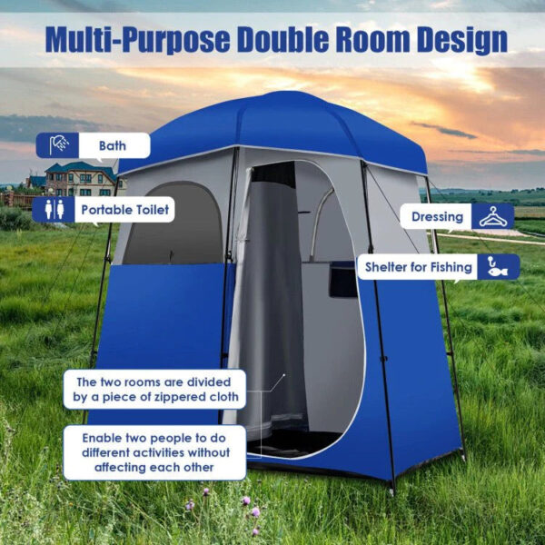 Sturdy Double-Room Camping Privacy Shower Toilet Tent W/ Storage Bag