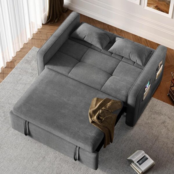 DWVO 3-in-1 Convertible Sofa Bed, 55" Sleeper Sofa with Pull-Out Bed, Cat-Scratch-Proof Fabric Futon Couch with Adjustable Backrest and Side...