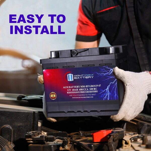 MM-H5 Start and Stop Car BCI Group Size 47 12V 60 AH, 100RC, 680 CCA Rechargeable AGM Car battery