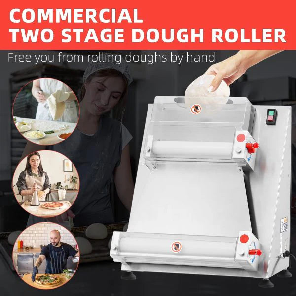 Commercial Pizza Dough Roller Sheeter, Max 16, Automatic 370W Electric Pizza Dough Roller, Stainless Steel, Suitable for Noodle, Pizza Bread and...