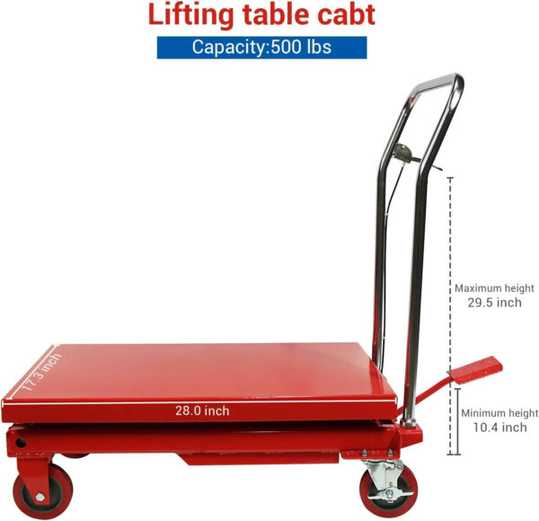 500LBS Hydraulic Lift Table Cart, 30" Lifting Height., Double Scissor Lift Table with 4 Wheels and Non-Slip Pad, Hydraulic Scissor Lift Table for...