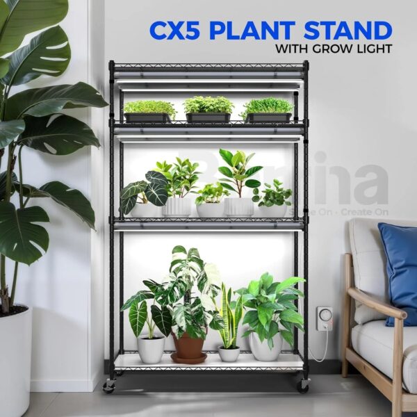 Barrina Mini Greenhouse with LED Grow Light for Indoor Plant, 4-Tier Portable Metal Plant Stand with Wheels, Plant Shelf with Tent, 6Pcs Plant...