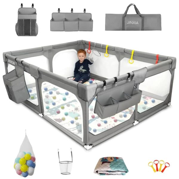 Baby Playpen with Mat 75"*59", Extra Large Playpen for Babies and Toddlers with Storage Bag, BPA-Free, Non-Toxic, Safe No Gaps Playards for...