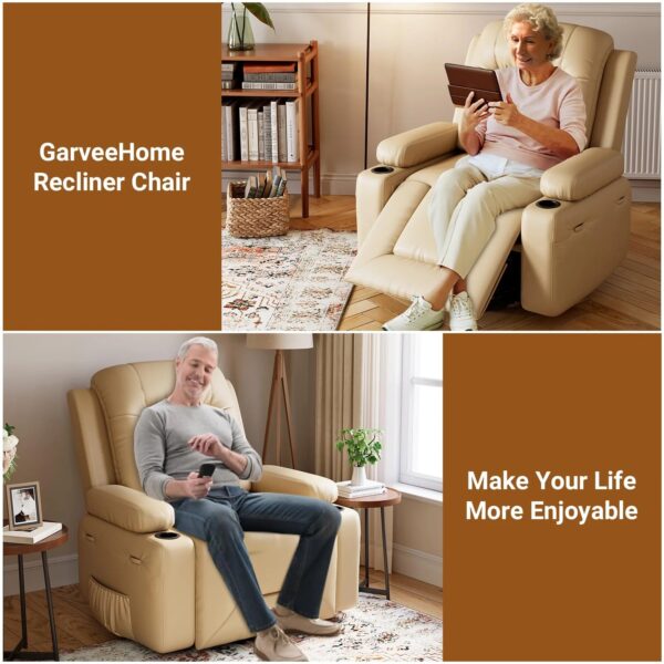 PU Leather Power Lift Recliner Chair With Massage and Heat, Adjustable Furniture for Back, Legs w/ 3 Positions, Usb Port, Side Pocket (Beige, 27...