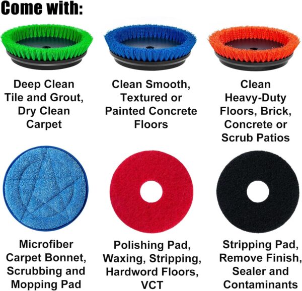 Commercial Floor Scrubber Machine with Brushes and Pads, Heavy Duty Floor Buffer Polisher and Cleaner- Deep Cleaning Tile and Grout, Hardwood...