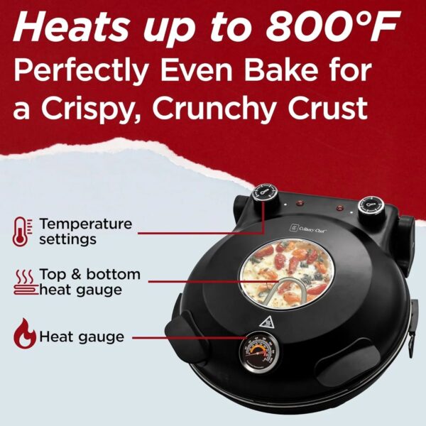 Electric Pizza Oven with Ceramic Stone, Viewing Window, Adjustable Heat Control, Timer and 1200W Baking Power, DIY Homemade Pizzeria, Large 12 Pie...