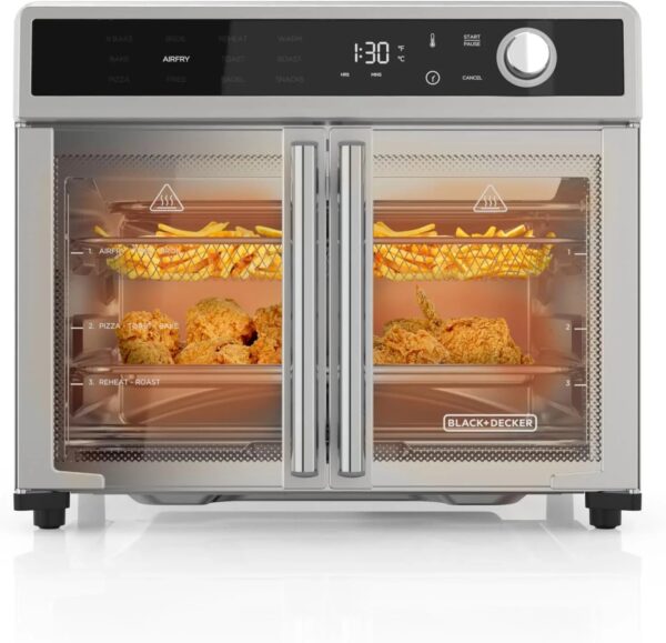 Crisp 'N Bake Air Fryer Toaster Oven Combo, 12 in 1 Countertop Convection Oven Cooks Food Fast, Fits a Whole Pizza or 6 Toast Slices, French Doors...