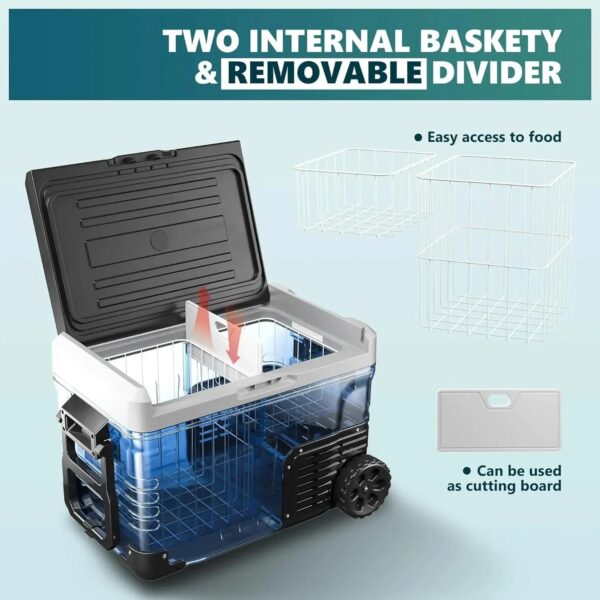 12 Volt Refrigerator, 53QT(50L) Electric Cooler, Portable Freezer 12V/24V DC 110-240V AC, 12V Fridge -4 ~68 , 12V Cooler with Wheels & 2 Baskets...
