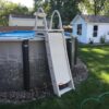 Confer Plastics 7200 Roll Guard 48" to 56" Adjustable A Frame Safety Ladder for Above Ground Outdoor Patio Swimming Pool Platform Ladder with Step...