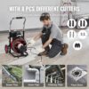 Drain Cleaner Machine 100FT x 1/2 Inch, Auto Feed Sewer Snake Auger on Wheels, 550W Portable Drain Cleaning Machine with 8 Cutters & Air-activated...