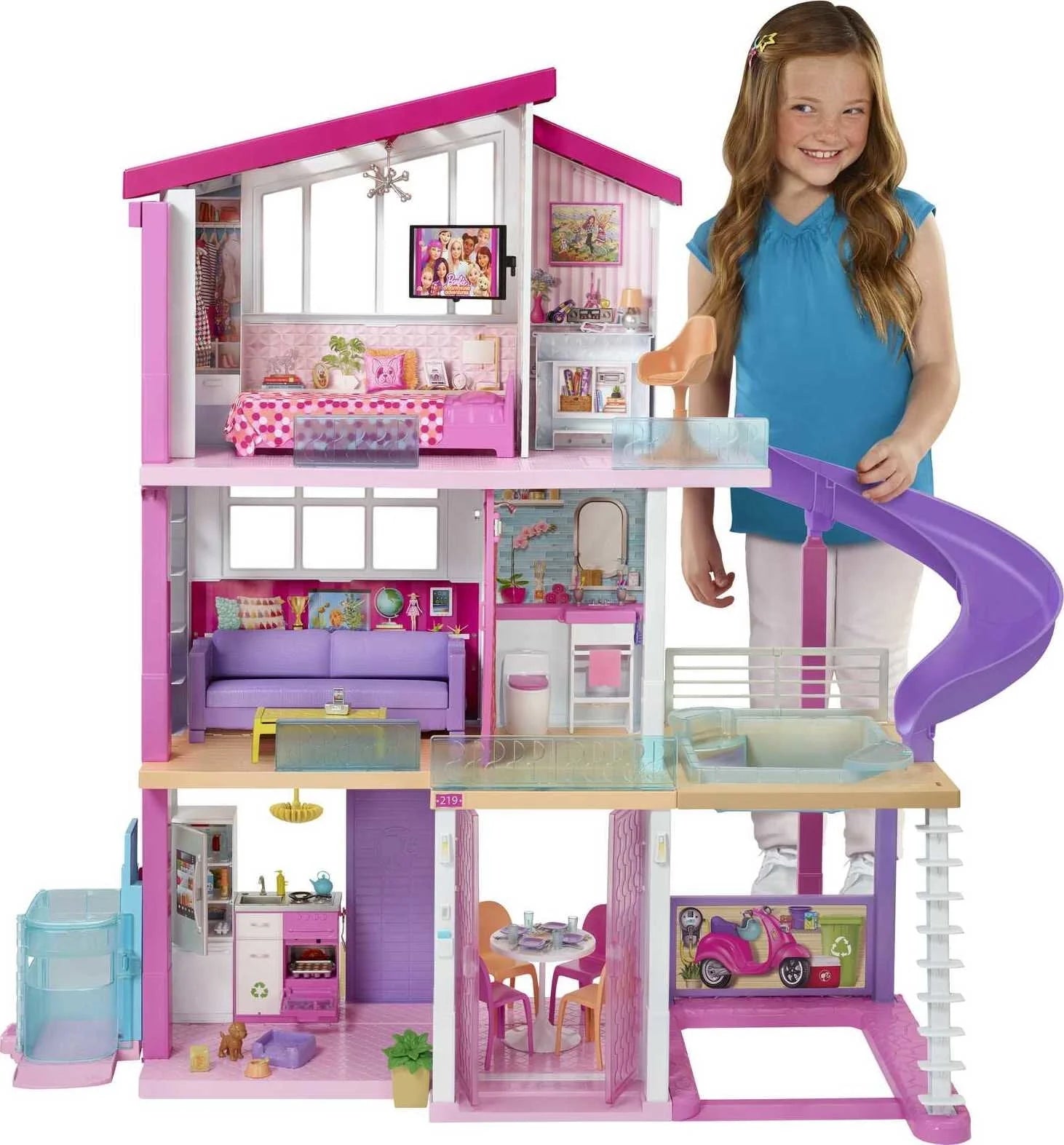 bcb1530f050173a079a6a1737583e7066cefaa56e31b3a5ebebdfa053f892833 Barbie DreamHouse Dollhouse with Elevator, Pool, Lights & 70+ Accessories 3-Story Playset