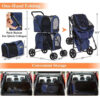 42 Double Pet Stroller for 2 Dogs & Cats,4 Wheels Dog Strollers Folding Travel Cat Stroller with Suspension System,Navy Blue