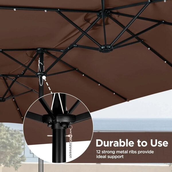 15 ft Large Patio Umbrella with Solar Lights Double-Sided Outdoor Rectangle Market Umbrellas with 36 LED Lights/Base Included/Easy Crank for Patio...
