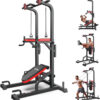 Pooboo Power Tower Dip Station, Pull-Up Bar, Supine Board, Adjustable