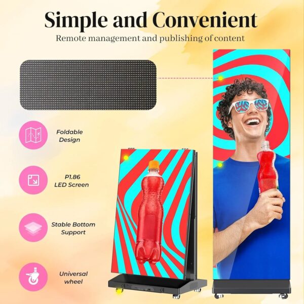 80" P1.86 Flexible Spliceable LED Poster Display USB Plug-and-Play, Mobile & PC Remote Control, Digital Signage Advertising Screen (Silver, 1-Pack)
