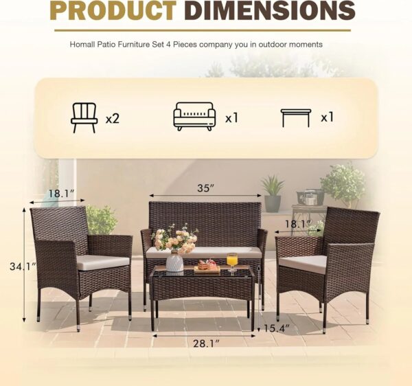4 Pieces Patio Rattan Chair Wicker, Outdoor Indoor Use Backyard Porch Garden Poolside Balcony Furniture Sets (Red)