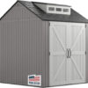 Rubbermaid Resin Outdoor Storage Shed With Floor (7 x 7 Ft) Weather Resistant Gray Organization for Home/Backyard/Garden Tools/Lawn Mower/Bike...